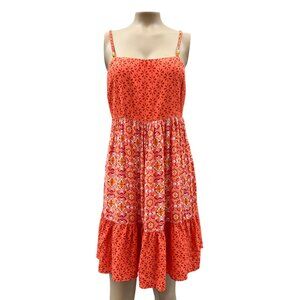 Angie Floral Sundress Sleeveless Tie-Back Adjustable Ruffled Hem Womens Size L
